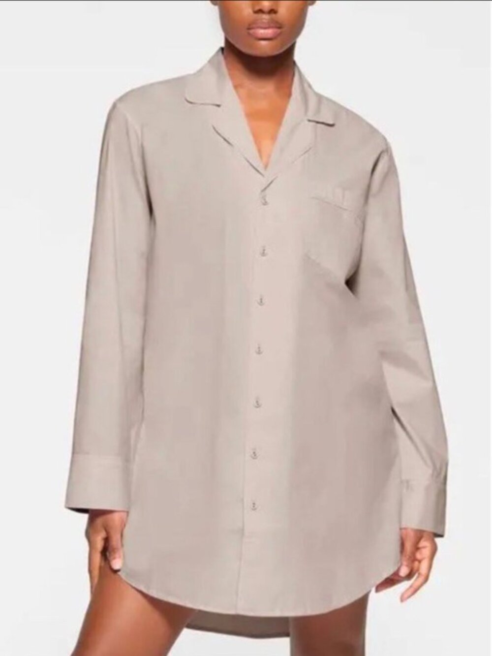 NWT SKIMS Size XS Cotton Poplin Sleep Shirt in Gray